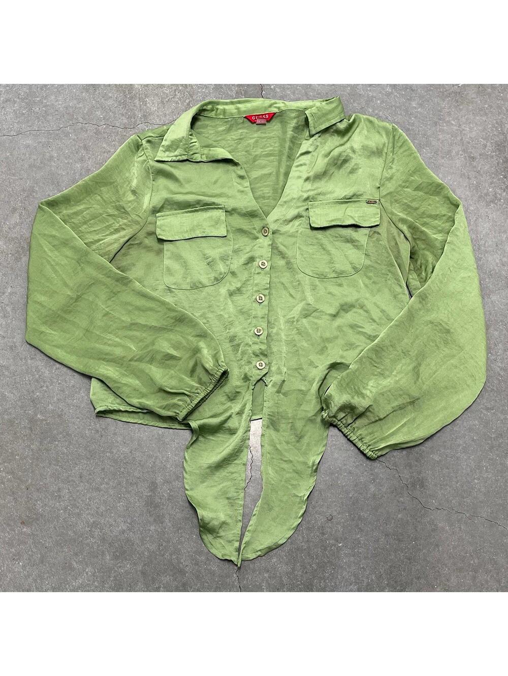 GUESS Los Angeles Green Satin Blouse